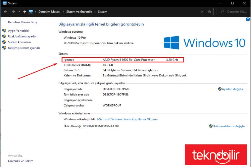 Bilgisayar Özelliklerine Bakma