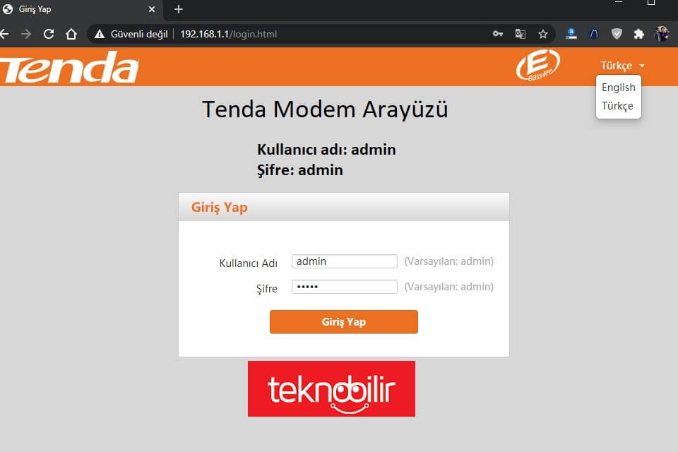 Tenda Modem Arayüzü