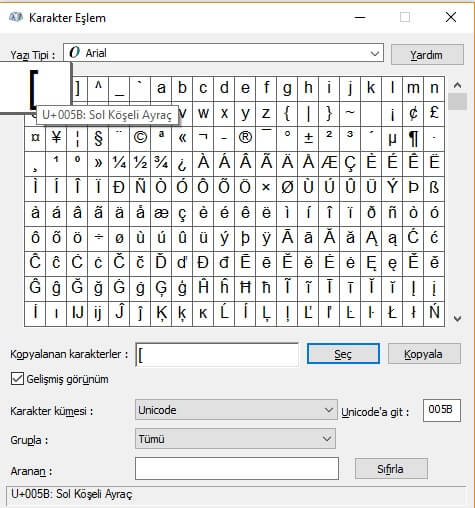 Klavyede Köşeli parantez nasıl yapılır