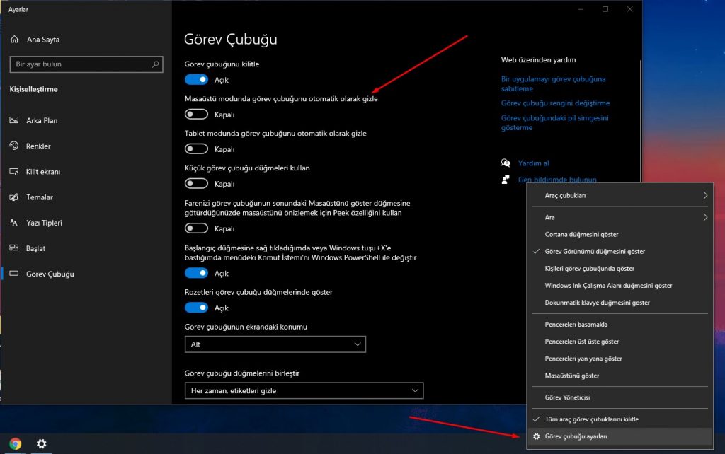 Windows 10 Görev Çubuğu Gizleme