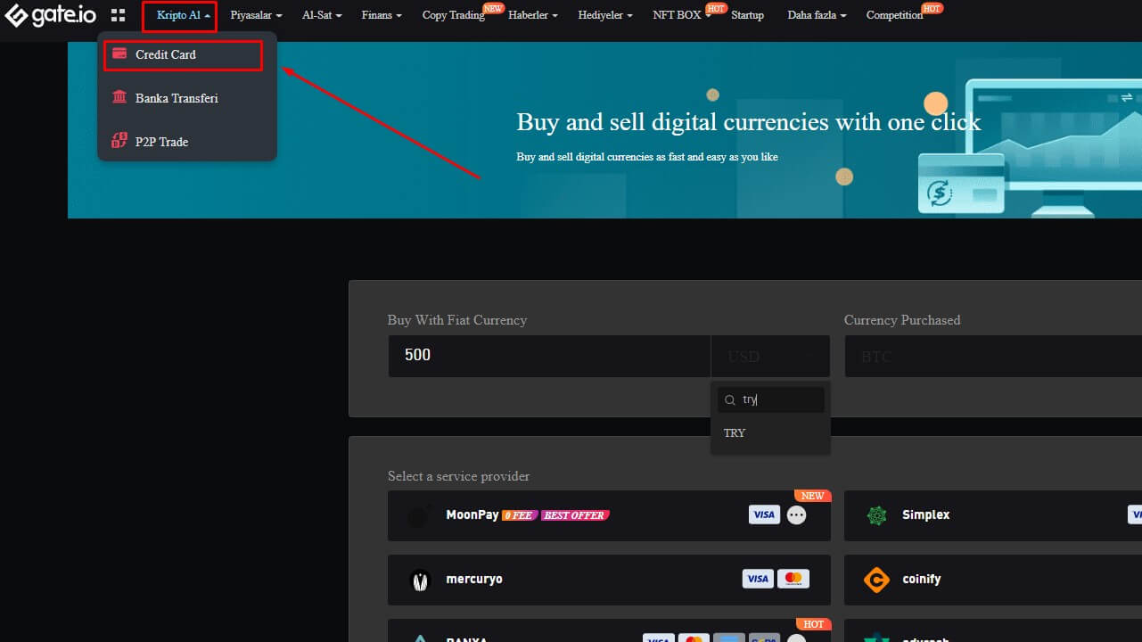Gate.io Kredi Kartı ile Ödeme Yapma
