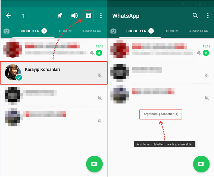 Whatsapp arşivlenen mesajlar