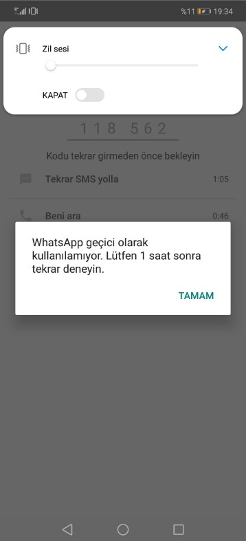 Whatsapp geçici olarak kullanılamıyor 1 saat sonra tekrar deneyin